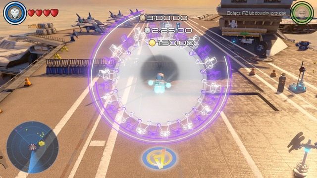 Do drugiego wyścigu także stań jako postać potrafiąca latać i ukończ go w wymaganym czasie (złota moneta) by uzyskać dostęp do żetonu pojazdu - Mały Helicarrier S - Wyścigi | Helicarrier S.H.I.E.L.D. - sekrety | LEGO Marvels Avengers - LEGO Marvels Avengers - poradnik do gry