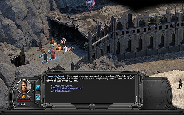 Thalana zażąda 100 błyszków za zapewnienie miejsca do odpoczynku - Dolina Poległych Bohaterów (Valley of Dead Heroes) M12 - mapa lokacji - Torment: Tides of Numenera - poradnik do gry