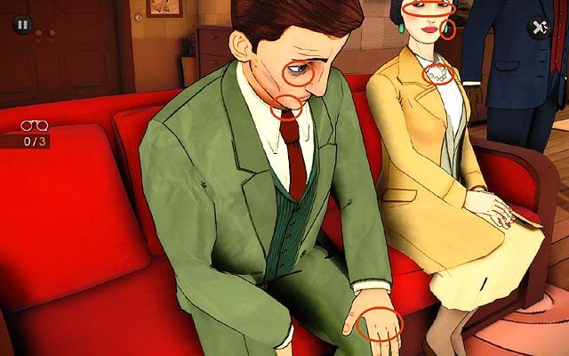 Najpierw zajmij się parą na lewej kanapie - Obserwuj wszystkie osoby - Rozdział trzeci - Churston - Agatha Christie: The ABC Murders - poradnik do gry