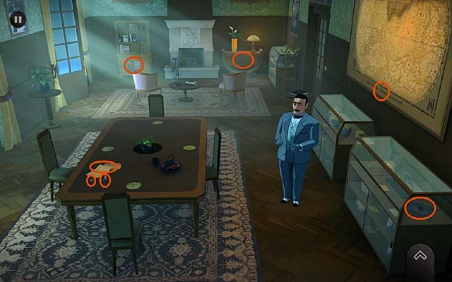 Rzuć okiem na stół (trzy spostrzeżenia), na którym zauważ pozostawioną Franklinowi przez pannę Grey listę zadań, rytualny sztylet oraz figurkę czarnego smoka (trofeum Czarny smok) - Zbadaj posiadłość - Rozdział trzeci - Churston - Agatha Christie: The ABC Murders - poradnik do gry