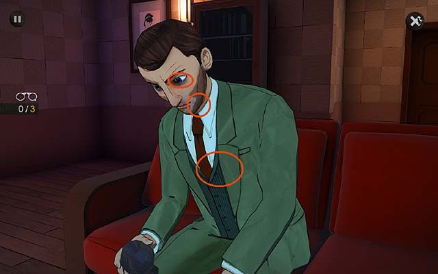 Przyjrzyj się siedzącemu na kanapie Donaldowi (trzy spostrzeżenia) - Porozmawiaj z Donaldem Fraserem i przesłuchaj Thorę Grey - Rozdział trzeci - Churston - Agatha Christie: The ABC Murders - poradnik do gry