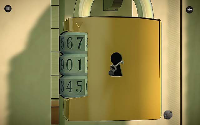 Przejdź teraz do zbliżenia na kłódkę blokującą drzwi i ustaw (przesuwając obrotowy mechanizm z cyframi) z jej lewej strony ów szyfr: u góry 7, pośrodku 1 i u dołu 5, tak by cyfry te znalazły się w kolumnie pod strzałką - Zidentyfikuj ofiarę - Rozdział drugi - Bexhill - Agatha Christie: The ABC Murders - poradnik do gry