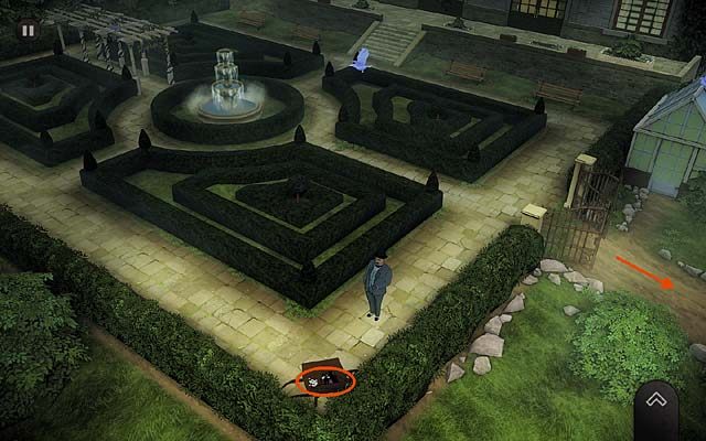 Po schodkach skieruj się do ogrodu - Zbadaj otoczenie posiadłości - Rozdział trzeci - Churston - Agatha Christie: The ABC Murders - poradnik do gry