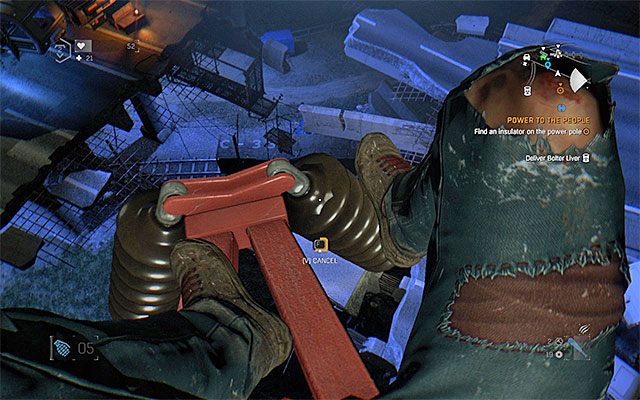 Po tym jak wdrapiesz się na samą górę przejdź na jeden z końcowych fragmentów słupa i wejdź w interakcję z izolatorem - przykładowy tego typu obiekt pokazany został na powyższym obrazku - Władza i elektryfikacja (Power to the People) | Poboczne zadania - Stacja benzynowa - Dying Light: The Following - poradnik do gry