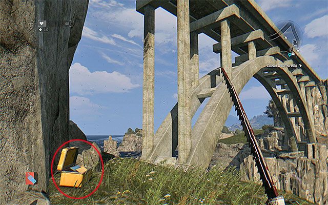 Scorching Summer - Plan ten znajduje się w żółtym pudełku na pokazanej na powyższym obrazku małej skalnej półce - Plany (Blueprints) | Interesujące punkty na mapie | Dying Light The Following - Dying Light: The Following - poradnik do gry