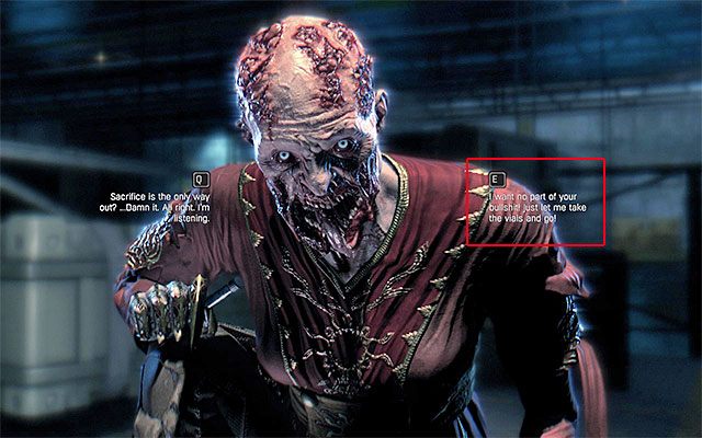 Jeżeli chcesz wybrać to zakończenie to w trakcie rozmowy z Matką w głównym queście The Following musisz po wyświetleniu opcji wyboru zdecydować się na tę prawą (klawisz E w wersji PC - powyższy obrazek) - Zakończenie 2 - Walka z Matką | Zakończenia gry | Dying Light The Following - Dying Light: The Following - poradnik do gry