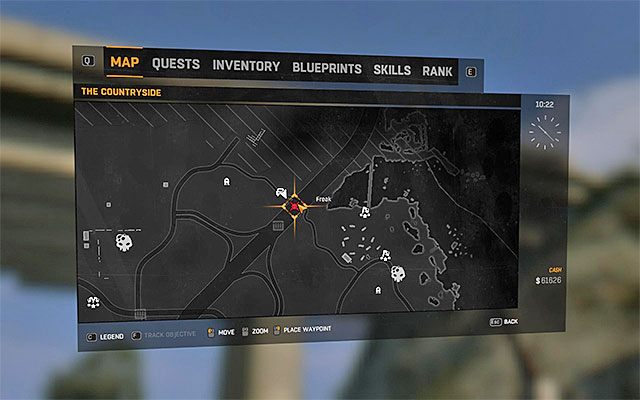 Thor rezyduje na samym końcu zniszczonej autostrady i jest to pokazany na powyższym obrazku północno-wschodni narożnik mapy - Jak pokonać Thora? | Pojedynki z bossami | Dying Light The Following - Dying Light: The Following - poradnik do gry