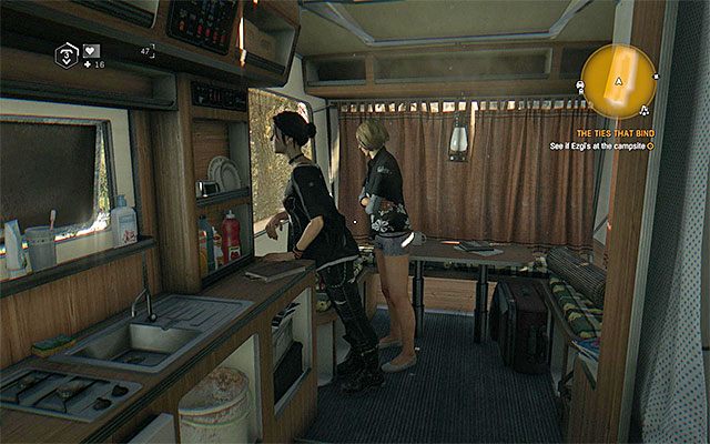 Ezgi ukrywa się z przyjaciółką w jednej z przyczep - Więzy, które łączą (The Ties That Bind) | Poboczne zadania - Farma Jasira - Dying Light: The Following - poradnik do gry