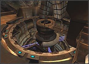 Musisz zeskoczyć w dół szybu generatora po poruszających się półkach, cały czas uważając na śmiercionośne promienie - Power Plant - część 2 | Sanctuary | Unreal II The Awakening - Unreal II: The Awakening - poradnik do gry