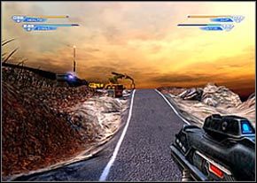 To miejsce jest oblegane przez dwóch wojaków - jeden ma granatnik, więc bądź ostrożny - Outside the Terraforming Plant - część 1 | Acheron | Unreal II The Awakening - Unreal II: The Awakening - poradnik do gry