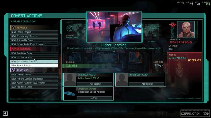 W War of the Chosen możesz wykorzystać Tajne Działania (Covert Action), by pozyskać personel. - Skąd wziąć naukowców i techników? | FAQ | XCOM 2 - XCOM 2 - poradnik do gry