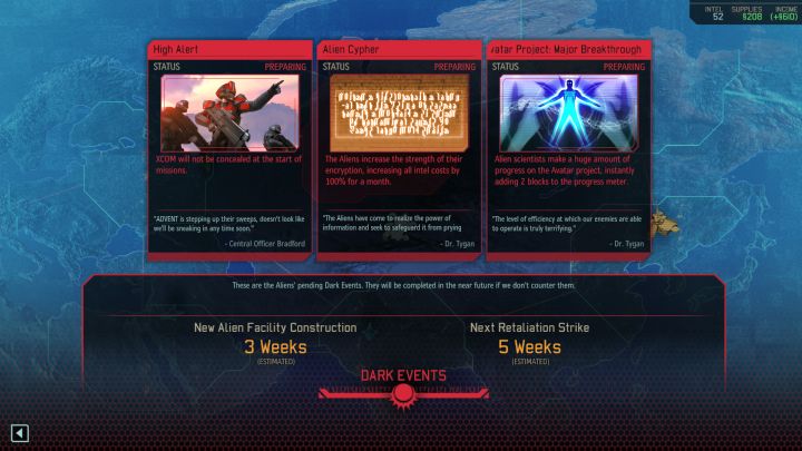 Widok aktywnych wydarzeń. - Mroczne wydarzenia - Dark Events | Mechanizmy rozgrywki | XCOM 2 - XCOM 2 - poradnik do gry