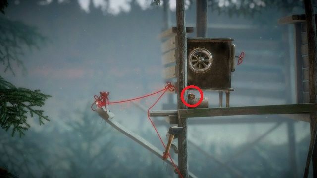 Guzik pod piecem wyciągniesz przepychając drewienko klockami z pieca - Poziom 3 - Berry Mire | Sekrety w Unravel - guziki - Unravel - poradnik do gry