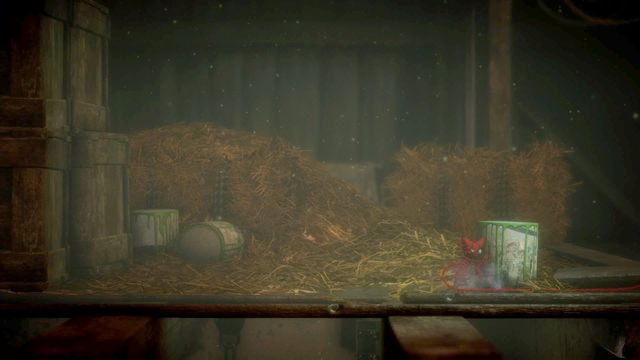 Na lewym poddaszu znajdziesz puszkę z farbą, która pomoże ci zebrać sekret spod naczepy - Poziom 8 - The Letter | Sekrety w Unravel - guziki - Unravel - poradnik do gry