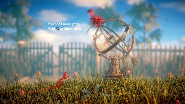 Najpierw naucz się używać lassa pociągając pętlę do siebie - Poziom 1 - Thistle and Weeds | Opis przejścia Unravel - Unravel - poradnik do gry