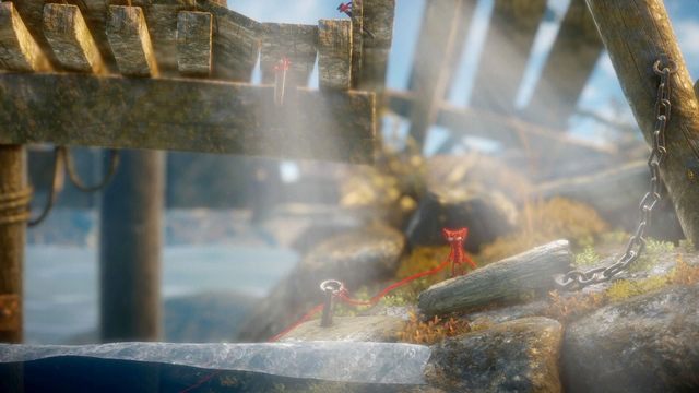 Pociągnij drewienko, by się z niego wybić do góry - Poziom 2 - The Sea | Opis przejścia Unravel - Unravel - poradnik do gry