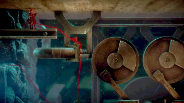 Za tłokami po obu stronach znajdziesz bezpieczne punkty zapisu z kłębkami - Poziom 5 - Off the Rails | Opis przejścia Unravel - Unravel - poradnik do gry