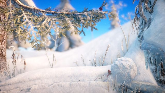 Jedną z wielkich kul śniegu będziesz musiał wtoczyć do groty - Poziom 9 - Winter Sun | Opis przejścia Unravel - Unravel - poradnik do gry