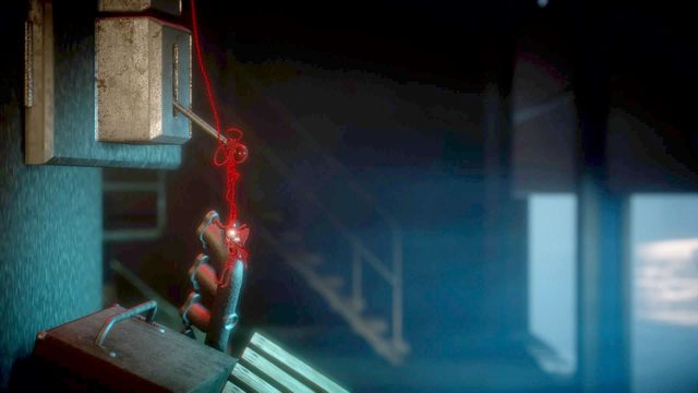 Opuść się na dźwigni i przywiąż ją - w przeciwnym razie wróci ona na swoje miejsce zamykając drzwi - Poziom 10 - Rust | Opis przejścia Unravel - Unravel - poradnik do gry