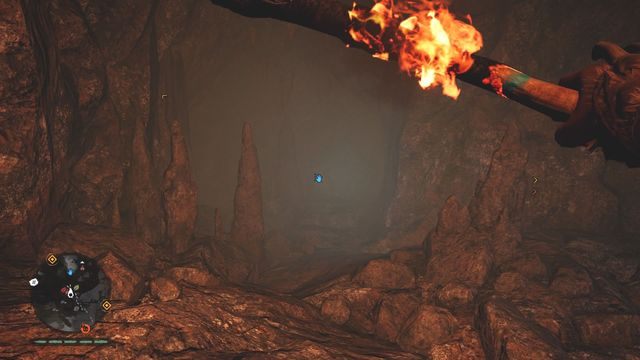 Tam w rogu zlokalizuj dużą lodową przeszkodę - zniszcz ją i wespnij się na półkę skalną, a następnie ześlizgnij się na dół, po drugiej stronie - Rysunki naskalne | Północne Oros | Far Cry Primal - Far Cry Primal - poradnik do gry