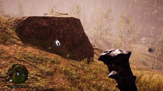 Na górze wzgórza, pod kamieniem, dostaniesz się tutaj po skorzystaniu z punktu wspinaczkowego (użyj szponu) - Ręce Daiszy | Południowe Oros | Far Cry Primal - Far Cry Primal - poradnik do gry