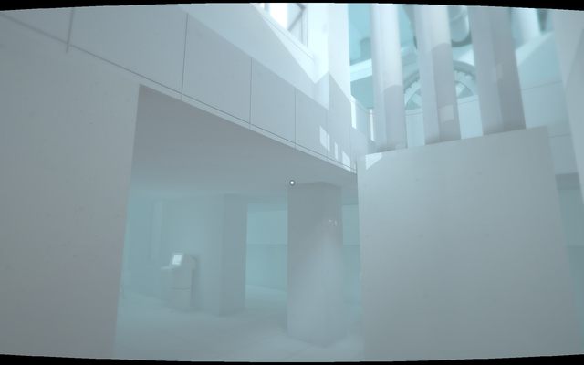 Musisz zeskoczyć za barierką na niższy poziom, by odnaleźć sekretny terminal - Terminale komuputerowe | Sekrety SUPERHOT - SUPERHOT - poradnik do gry