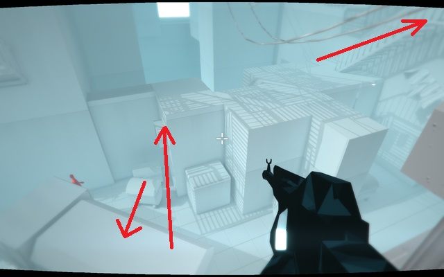 Musisz wydostać się na schody pożarowe, wyskakując z kosza na śmieci i kolejno z ciężarówki na mniejszy budynek... - Terminale komuputerowe | Sekrety SUPERHOT - SUPERHOT - poradnik do gry