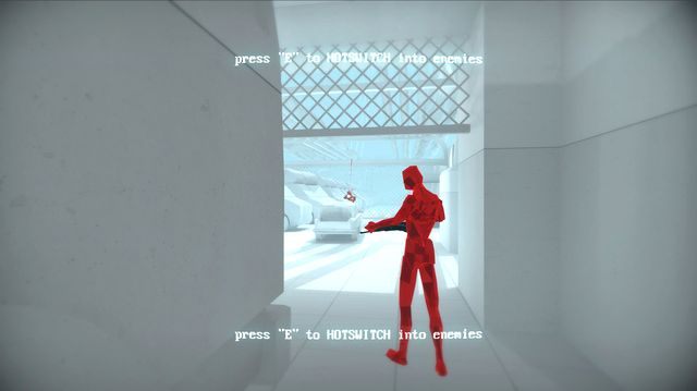 Gość w oddali jest najszybszym punktem wydostania się - uważaj jednak na śmigające obok kule pozostałych wrogów - Terminale komuputerowe | Sekrety SUPERHOT - SUPERHOT - poradnik do gry