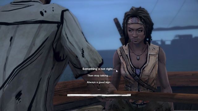 Niezależnie od tego jak potoczy się rozmowa z Oakiem, ruszysz w stronę promu znalezionego korzystając z lornetki - Rozdział 3 | Epizod 1 - In Too Deep - The Walking Dead: Michonne - poradnik do gry