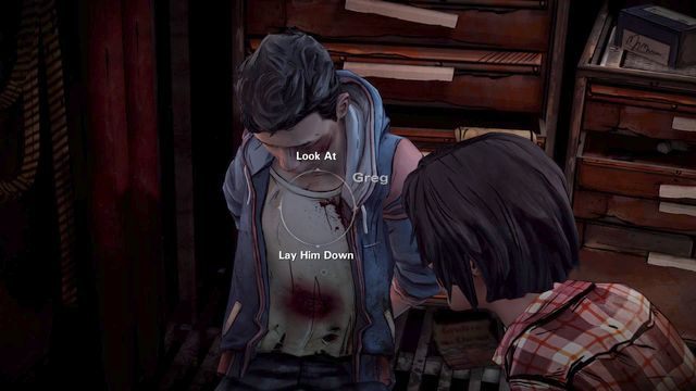 Jak tylko Zachary postrzeli Grega, spójrz na prawo gdzie znajduje się stłuczone lustro i przetnij więzy Broken Mirrors - Cut Zipties - Rozdział 6 | Epizod 1 - In Too Deep - The Walking Dead: Michonne - poradnik do gry