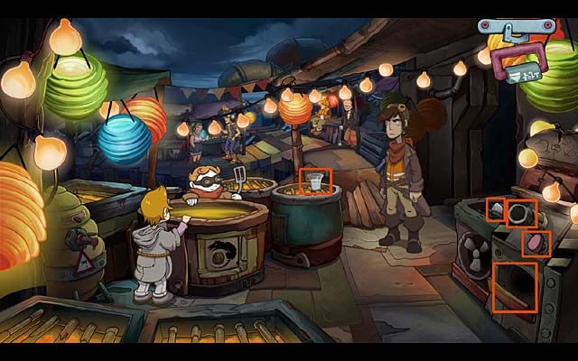 Umieść szklankę z kostkami lodu na grillu, odsuń się odrobinę, a kiedy lód się stopi, zabierz szklankę z wodą - Załaduj strzelbę | Rozdział pierwszy Deponia Doomsday - Deponia Doomsday - poradnik do gry