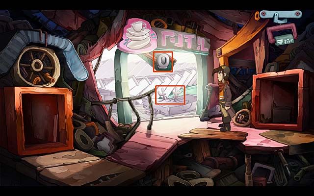 Zmieniwszy nieco wystrój wnętrza, na wystającym z dołu porożu połóż folię bąbelkową - Zastaw pułapkę na słonia | Rozdział pierwszy Deponia Doomsday - Deponia Doomsday - poradnik do gry