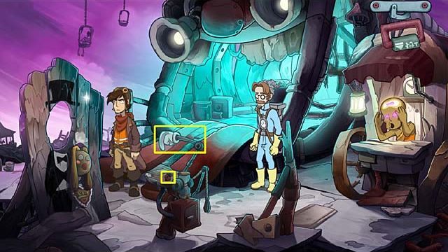 Ze statywu aparatu fotograficznego weź dłoń, którą wetknij w fotościankę obok atrapy Goal - Zrób przekonującą fotografię zakochanej pary | Rozdział czwarty Deponia Doomsday - Deponia Doomsday - poradnik do gry