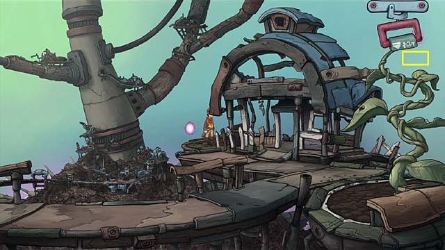 Strzel w niego z kuszy (użyj jej w miejscu poniżej uchwytu ekwipunku, tam gdzie pojawia się napis) - Wróć we właściwym momencie do Paradox City | Rozdział szósty Deponia Doomsday - Deponia Doomsday - poradnik do gry