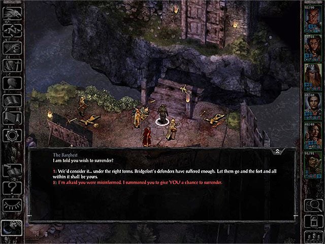 Jeśli chcesz wybrać ten wariant to w trakcie rozmowy z Khalidem zdecyduj się na drugą lub trzecią opcję dialogową (negocjacje będziesz przeprowadzał w towarzystwie Khalida lub bez niego) - Przekroczenie mostu Boareskyr - zadanie główne - Boareskyr Bridge - Baldurs Gate: Siege of Dragonspear - poradnik do gry