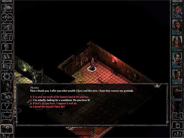 Po zamordowaniu Darskhelina udaj się do komnaty Akanny (M10,14) - Zdobycie kamienia Wardstone - zadanie główne - Troll Claw Woods - Baldurs Gate: Siege of Dragonspear - poradnik do gry