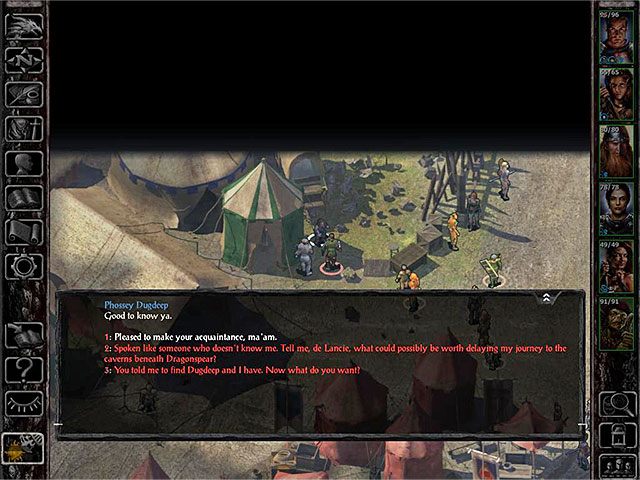Na koniec rozmowy z dowódcami poproszony zostaniesz o spotkanie się z Phossey Dugdeep i jej namiot znajduje się w północno-zachodniej części obozu - Narada w obozie - zadanie główne - Coalition Camp - Baldurs Gate: Siege of Dragonspear - poradnik do gry