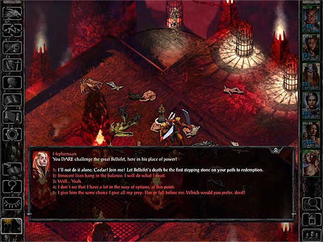 Po tym jak duża winda osiągnie swój punkt docelowy wyświetlona zostanie scenka przerywnikowa, w której wezmą udział Belhifet (finałowy boss gry), Caelar Argent oraz Hephernaan - Finałowa bitwa i epilog - Dragonspear Castle - Baldurs Gate: Siege of Dragonspear - poradnik do gry