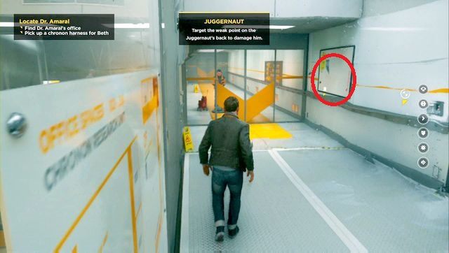 Łatwo przegapić tablicę na prawo od drzwi na korytarz - Akt III - Research Facility | Opis przejścia Quantum Break - Quantum Break - poradnik do gry