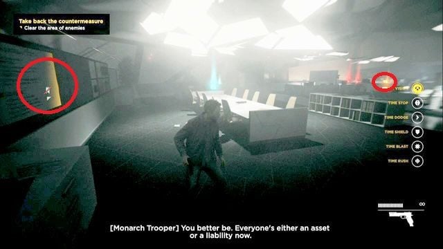 Goście widoczni w oddali są odwróceni plecami, wiec możesz ich sprytnie zaskoczyć - Akt V - Monarch HQ | Opis przejścia Quantum Break - Quantum Break - poradnik do gry