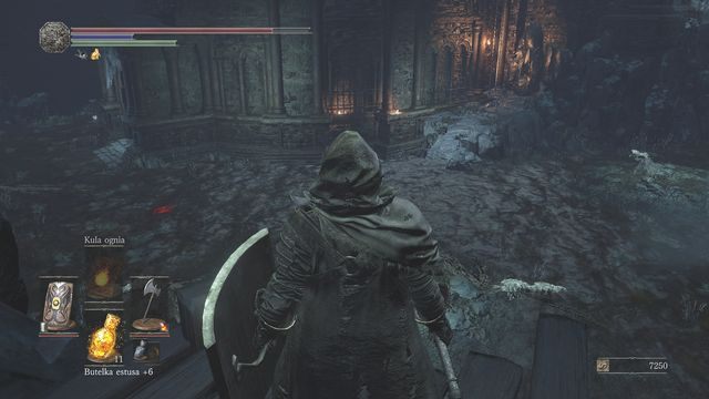 Znajdziesz się w miejscu pokazanym na screenie (idź do końca mostu po Kępkę kwitnącego fioletowego mchu) - Zbeszczeszczona Stolica - powrót do Lochów Irithyllu | Opis przejścia - Dark Souls III - opis przejścia i sekrety