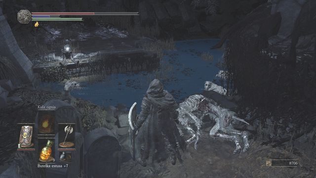 Przed pójściem dalej zbadaj jeszcze prawą część tego miejsca, gdzie znajdziesz dwa wściekłe psy, a kawałek niżej kolejne trzy oraz Grudkę tytanitu (screen) - Zapomniane Groby | Opis przejścia Dark Souls 3 - Dark Souls III - opis przejścia i sekrety