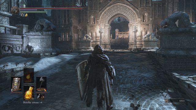 Wróć teraz do głównej drogi - kawałek dalej znajdziesz się przed dużą bramą, widoczną na screenie - Irithyll w Mroźnej Dolinie | Opis przejścia Dark Souls 3 - Dark Souls III - opis przejścia i sekrety