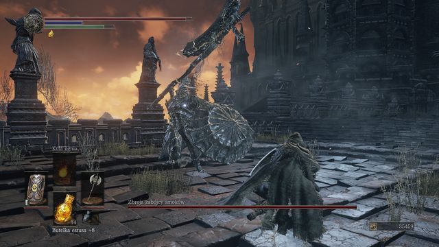 Uderzenia mają duży zasięg, uniki wykonuj głównie na boki. - Zbroja zabójcy smoków | Bossowie w Dark Souls 3 - Dark Souls III - opis przejścia i sekrety