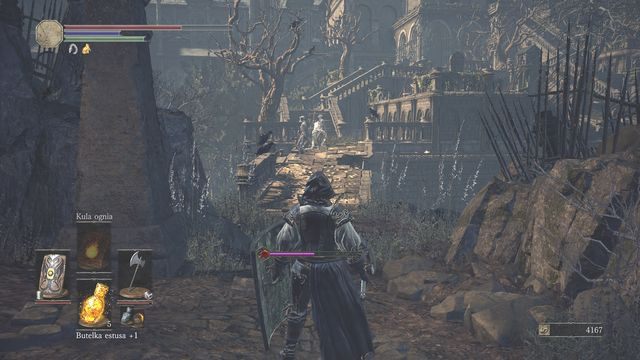 Kontynuuj podróż przez cmentarz, aż dojdziesz do mostu widocznego na screenie - Katedra Głębin - na zewnątrz | Opis przejścia Dark Souls 3 - Dark Souls III - opis przejścia i sekrety