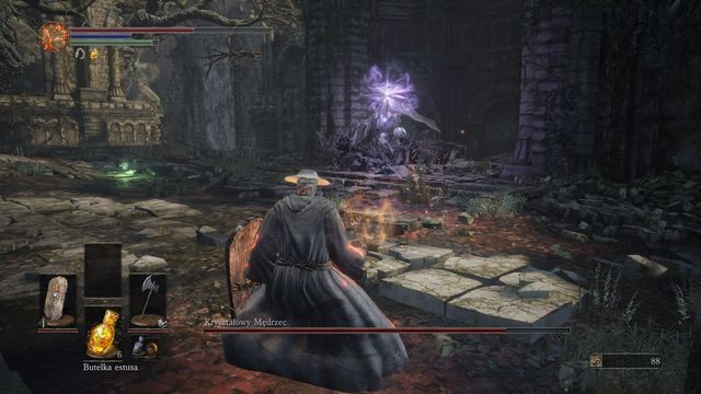 Jeden z groźniejszych ataków - pamiętaj, że działa on niczym pocisk samonaprowadzający. - Kryształowy Mędrzec | Bossowie w Dark Souls 3 - Dark Souls III - opis przejścia i sekrety