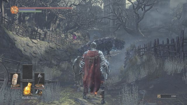 Najeźdźcy spodziewaj się niedaleko ogniska. - Osada Nieumarłych - od dużego placu, droga na wprost | Opis przejścia - Dark Souls III - opis przejścia i sekrety