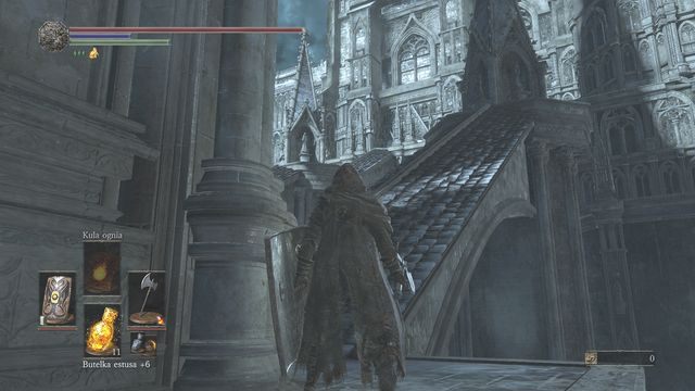 Wybierając dach bardziej z prawej strony (zejście niżej) będziesz mniej wystawiony na ostrzał. - Irithyll w Mroźnej Dolinie - droga do Anor Londo | Opis przejścia Dark Souls 3 - Dark Souls III - opis przejścia i sekrety