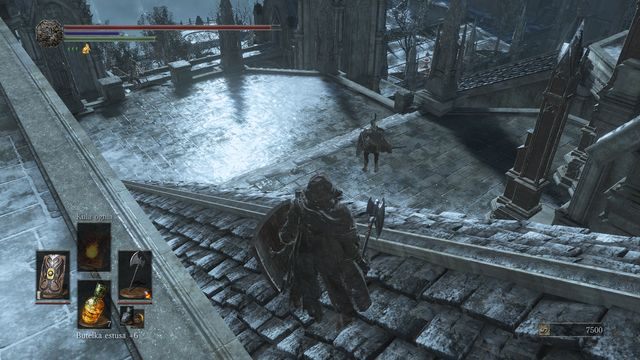 Rzuć w przeciwnika nożem, aby wyciągnąć go na górę. - Irithyll w Mroźnej Dolinie - droga do Anor Londo | Opis przejścia Dark Souls 3 - Dark Souls III - opis przejścia i sekrety