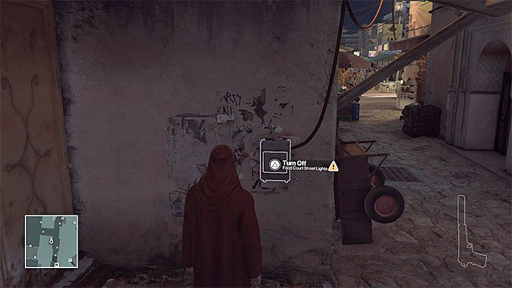 Najpierw wyłącz światło w całej części rynku ze stoiskami z żywnością - Zamordowanie Matthieu Mendoli | Marrakesz - Dom z piasku | Solucja Hitman - Hitman - poradnik do gry
